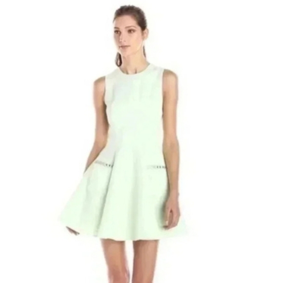French Connection Mint Green Shimery Fit & Flare Mini Dress - Picture 1 of 14